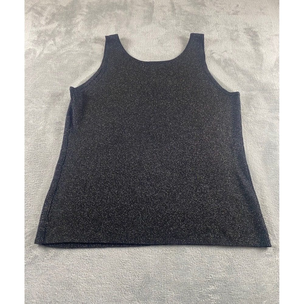 Lane Bryant Womens 22/24 Black Silver Metallic Ribbed Knit Tank Top Scoop Neck - Picture 7 of 8